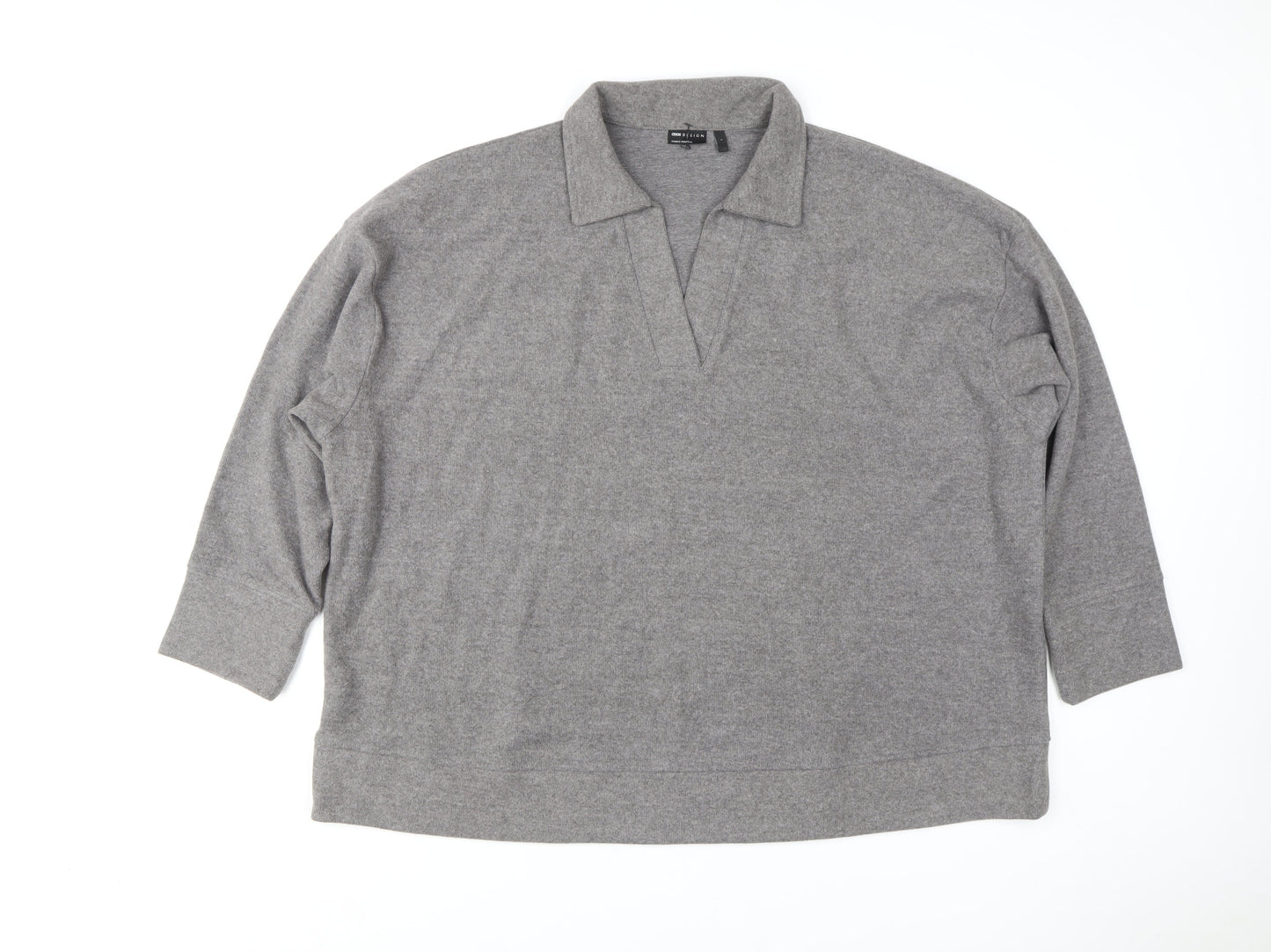 ASOS Men's Grey Henley Sweatshirt Size L Polyester Cotton