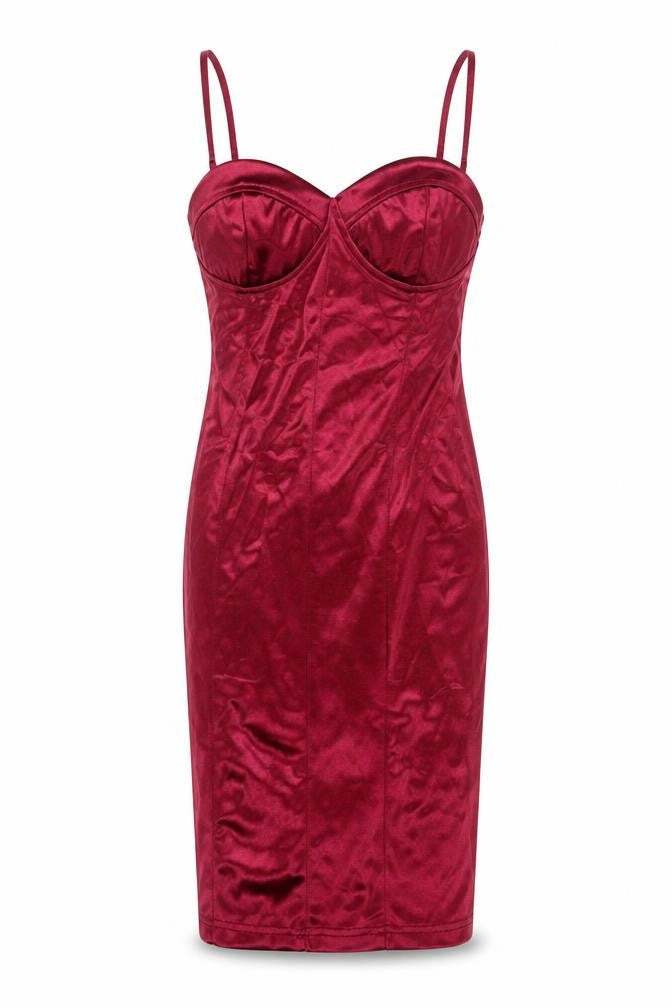 Saint Genies Women's Red Bodycon Satin Slip Dress UK 6