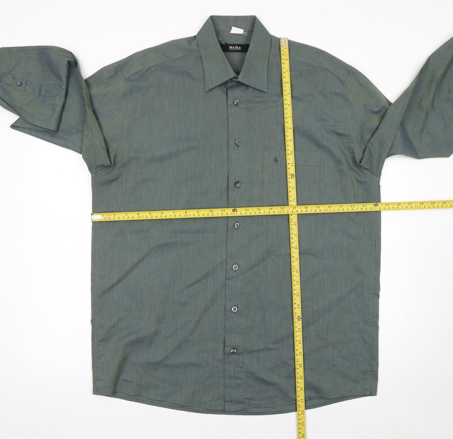 Melka Mens Green Cotton Blend Long Sleeve Button-Up Shirt 16.5in