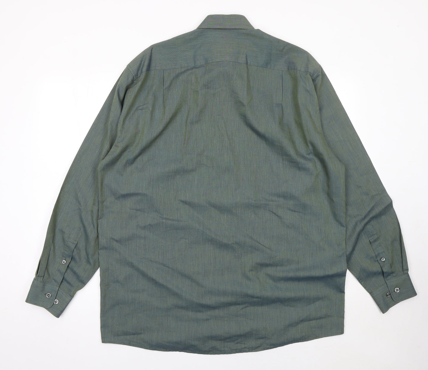 Melka Mens Green Cotton Blend Long Sleeve Button-Up Shirt 16.5in