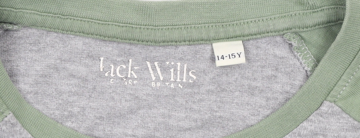Jack Wills Boys Grey Green Long Sleeve Logo T-Shirt 14-15 Years