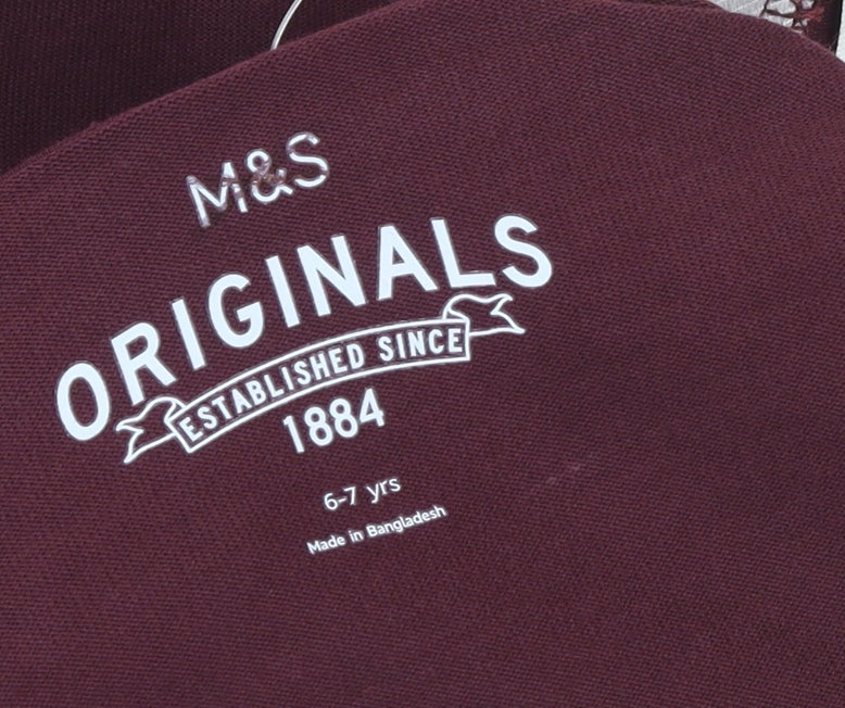 Marks and Spencer Boys Red Stripe Sleeve Mock Neck Sweatshirt 6-7 Years