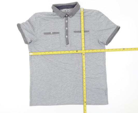 Ted Baker Men’s Grey Button-Down Collar Polo Shirt Size M