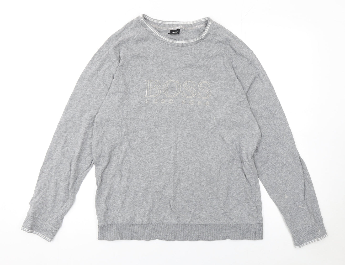 Hugo Boss Men's Grey Logo Cotton Pullover Sweatshirt Size L