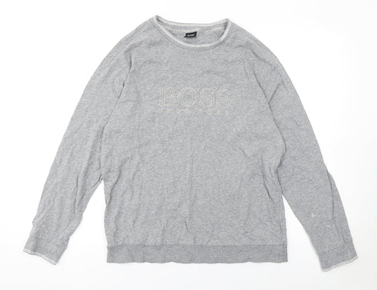 Hugo Boss Men's Grey Logo Cotton Pullover Sweatshirt Size L