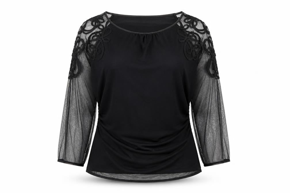 Coast Women's Black Mesh Embroidered Tunic Blouse Size M