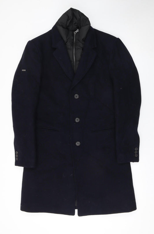 Superdry Studios Men's Black Wool Overcoat Size S Regular Fit