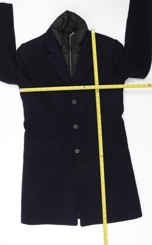 Superdry Studios Men's Black Wool Overcoat Size S Regular Fit