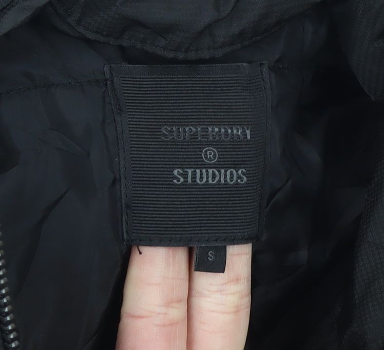 Superdry Studios Men's Black Wool Overcoat Size S Regular Fit