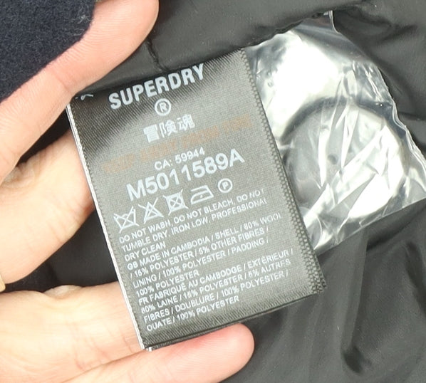 Superdry Studios Men's Black Wool Overcoat Size S Regular Fit