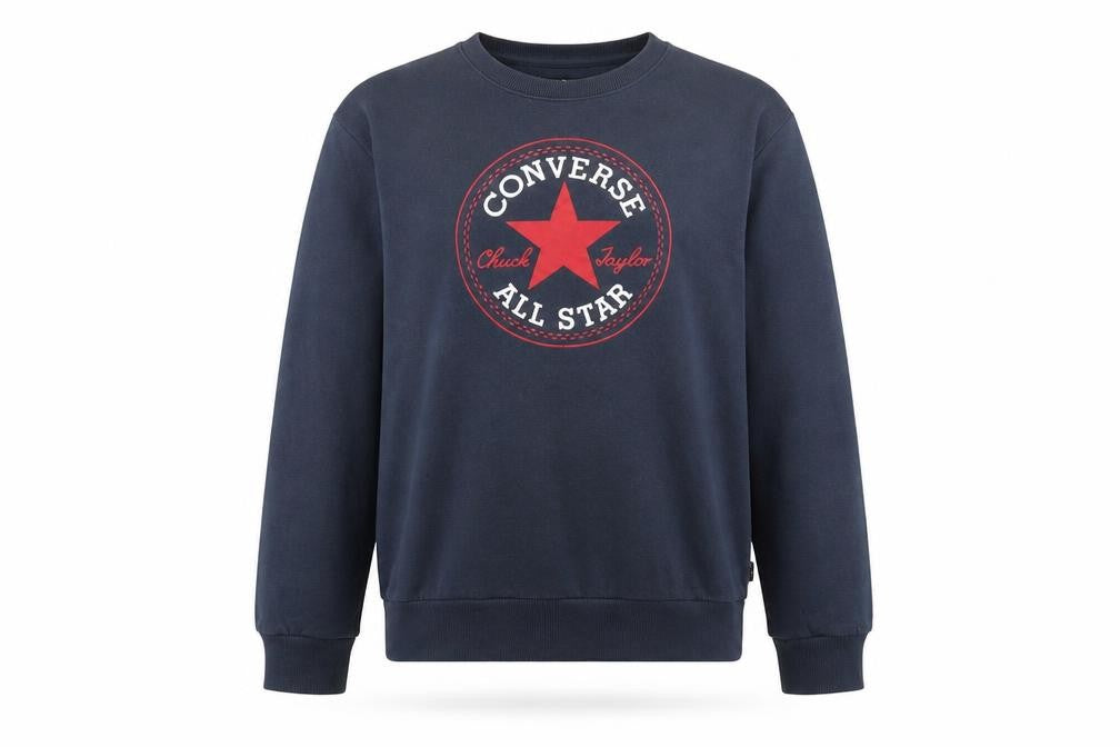 Front view of Converse boys’ blue xl pullover graphic sweatshirt 13-15 yrs regular fit