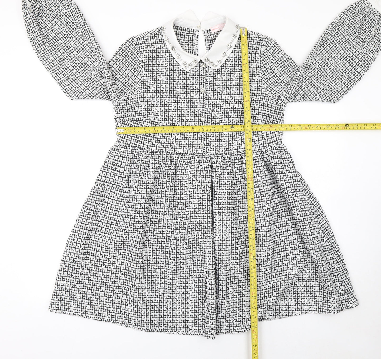 New Look Women’s Black Checked A-Line Collared Dress Size 12