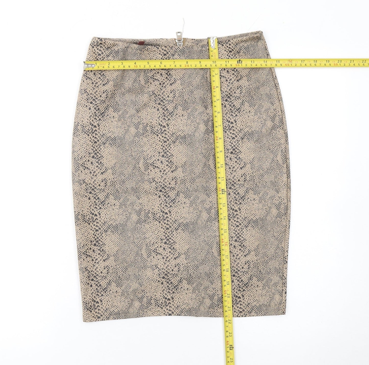 By Swan Women Beige Animal Print Pencil Skirt M Knee Length Stretch