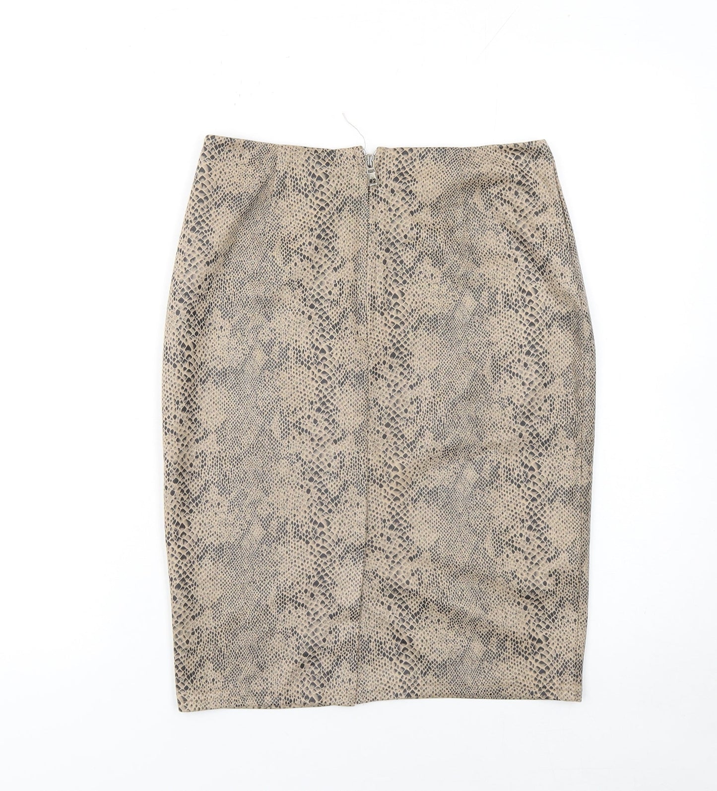By Swan Women Beige Animal Print Pencil Skirt M Knee Length Stretch