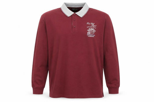 Atlas For Men Burgundy Red Long Sleeve Cotton Polo Shirt Size 3XL