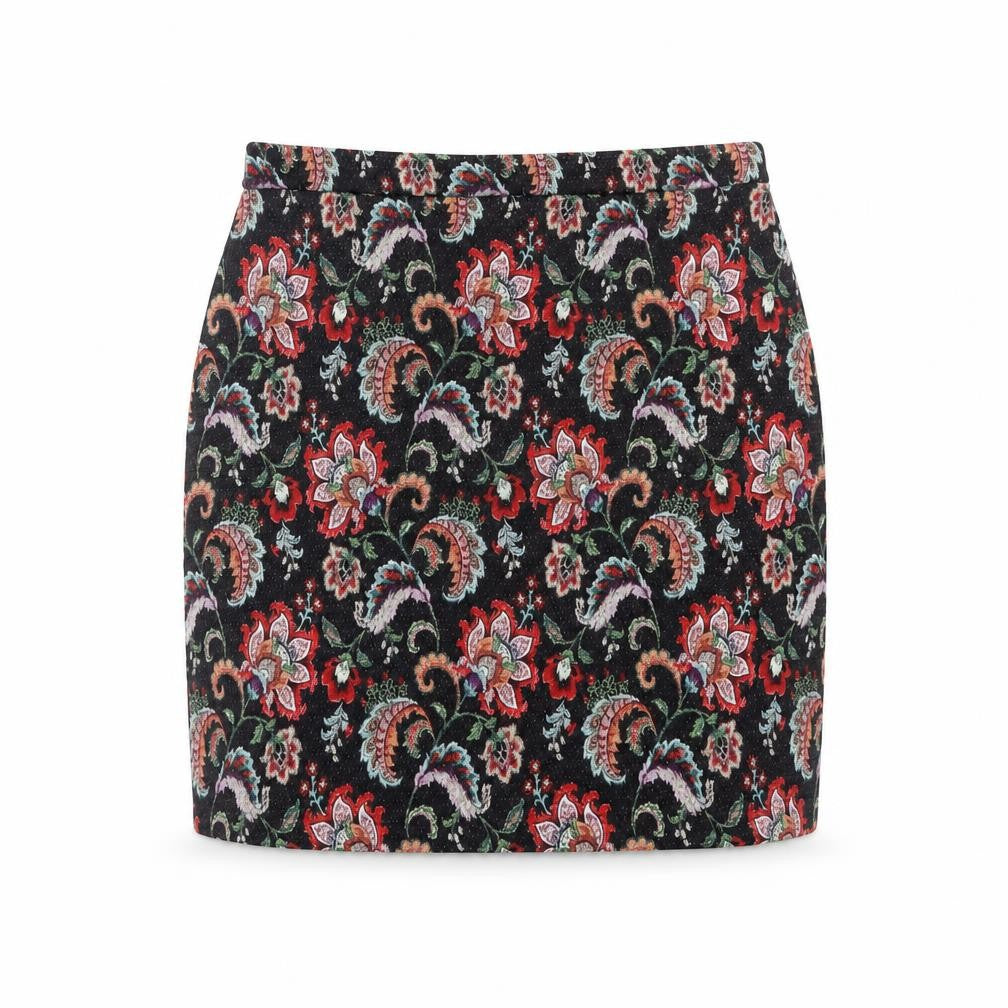 Front view of Papaya Women’s Multicoloured Floral Tweed Mini Pencil Skirt, size UK 10