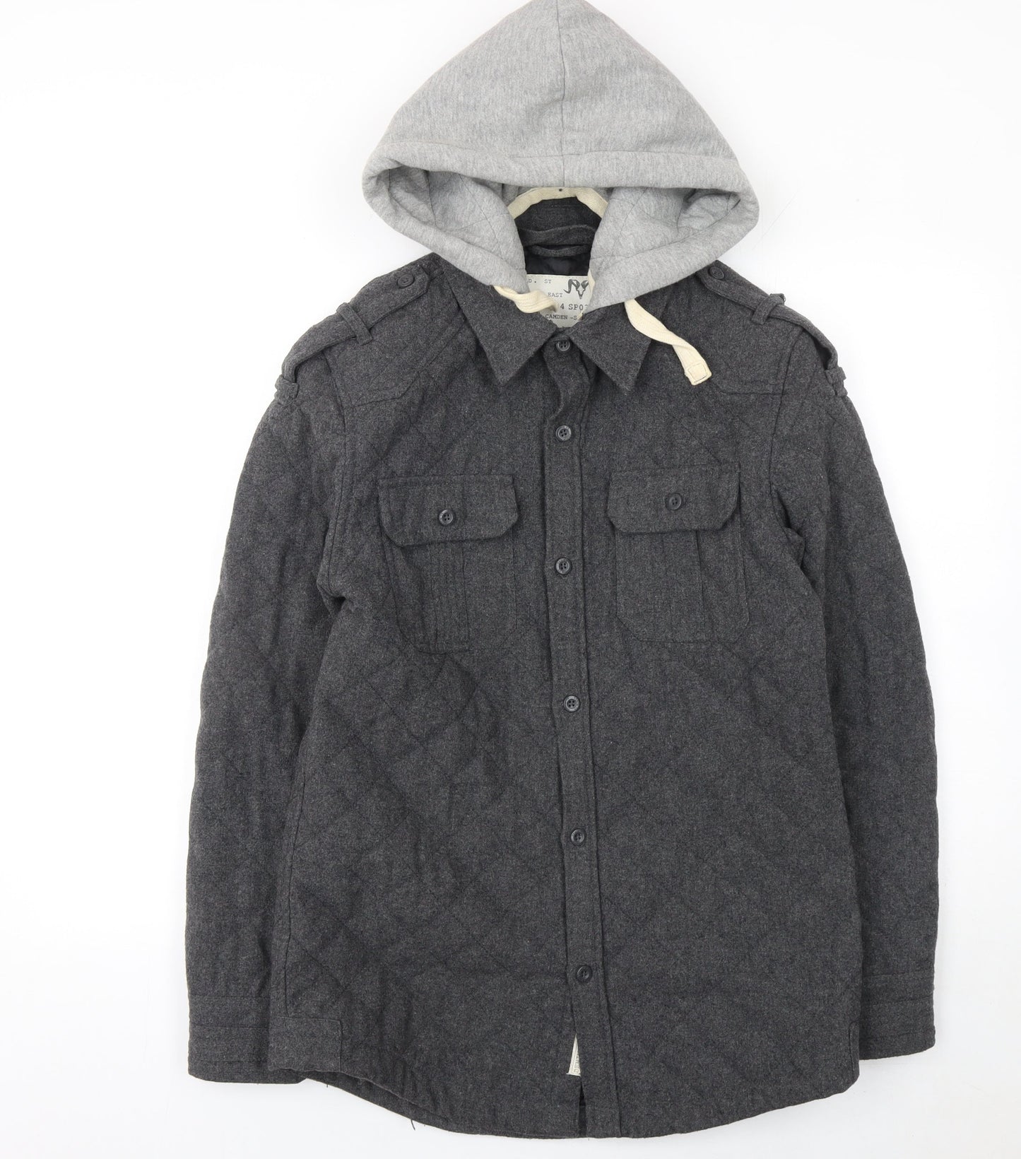 Denim 73 Men's Grey Quilted Hooded Wool Blend Jacket Size S