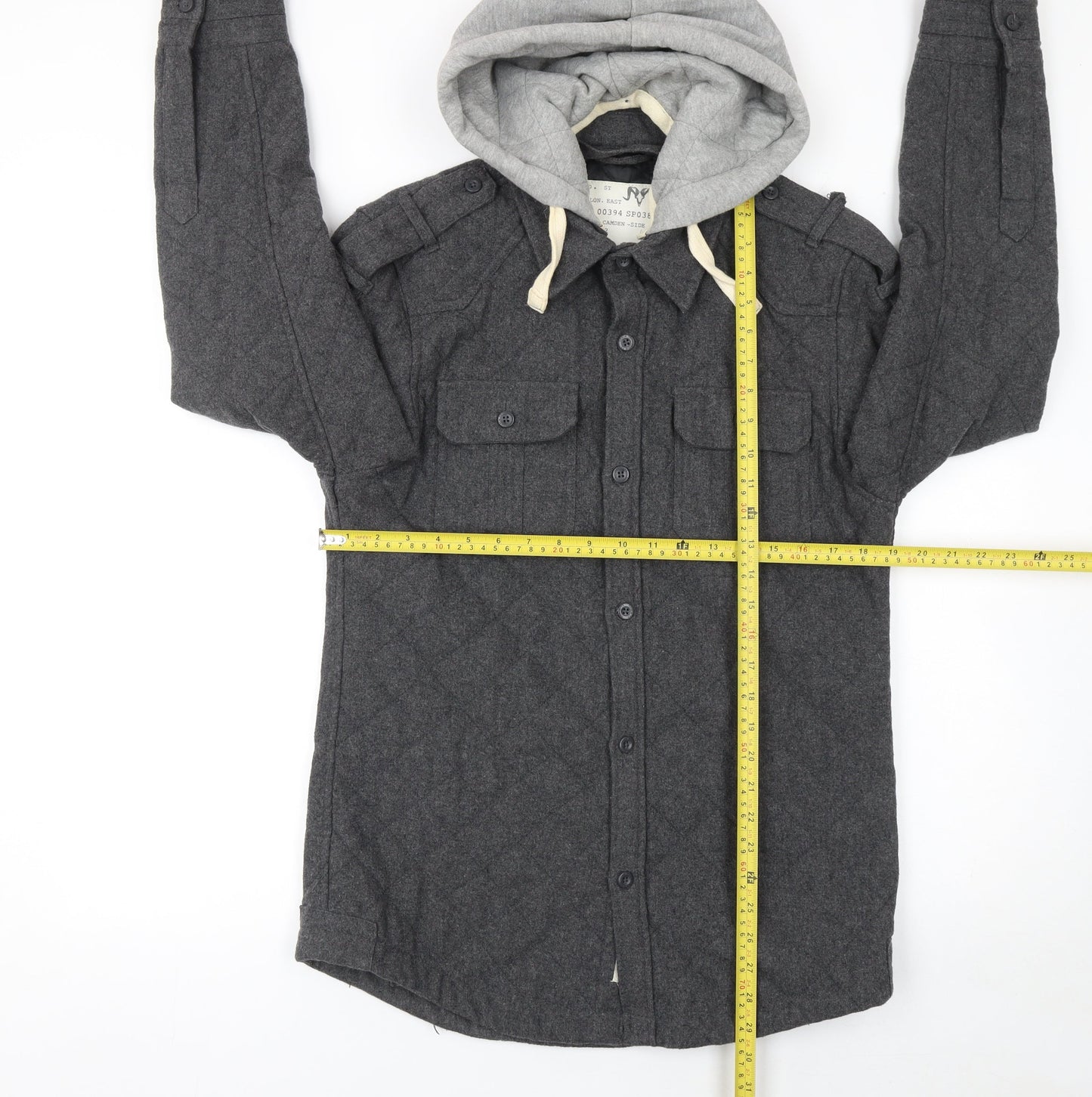 Denim 73 Men's Grey Quilted Hooded Wool Blend Jacket Size S