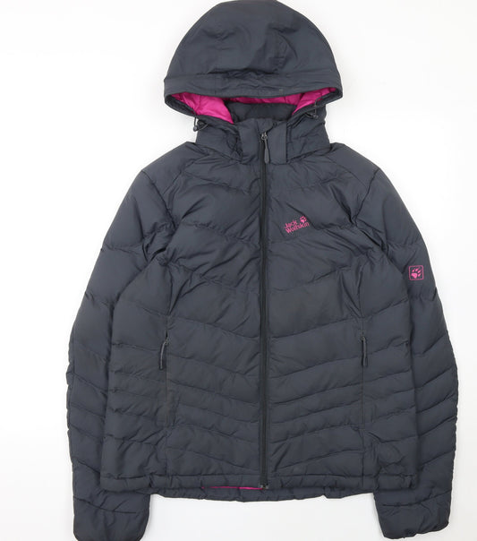 Jack Wolfskin Women’s Grey L Puffer Jacket Hooded Down Outdoor Coat