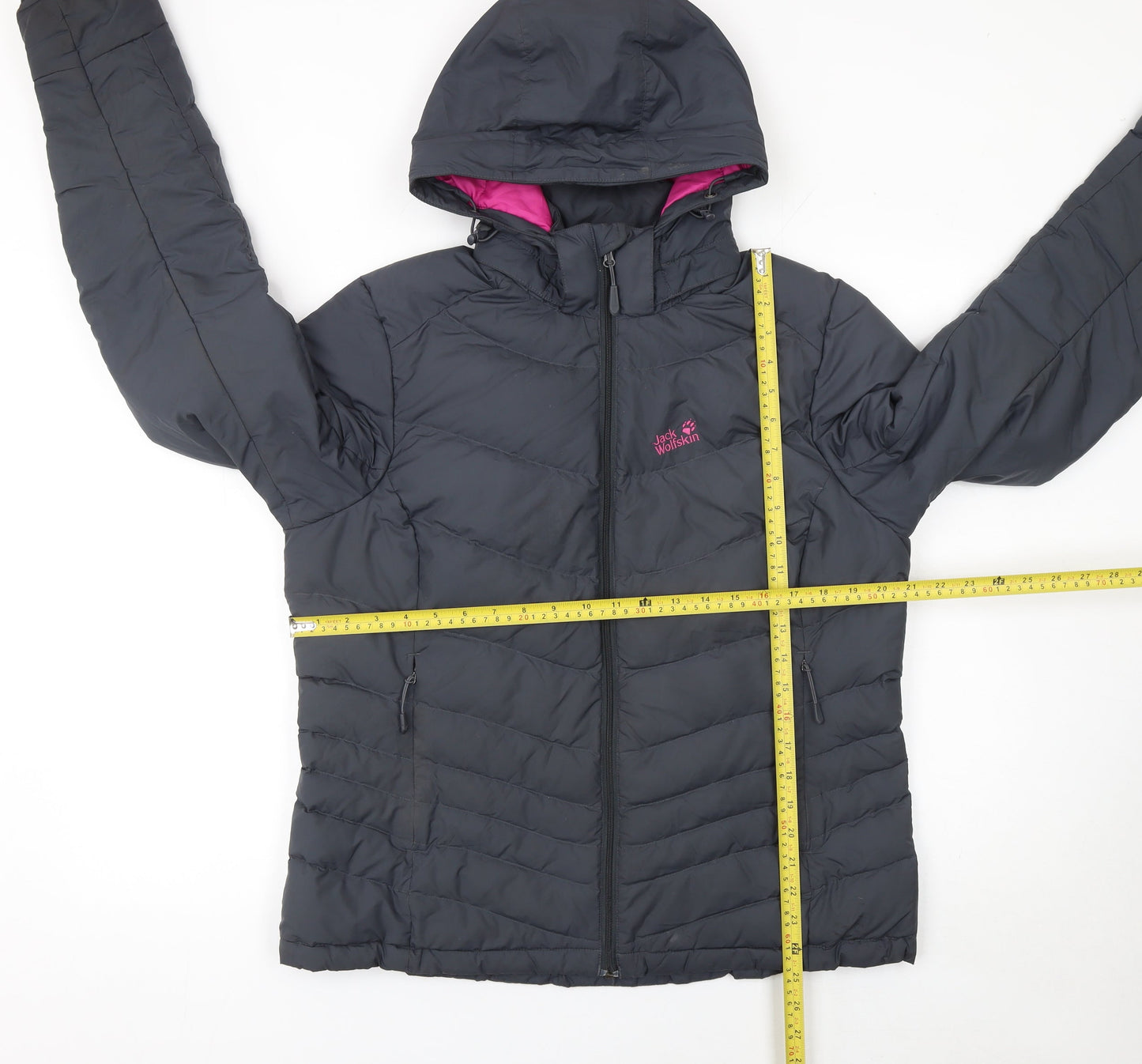 Jack Wolfskin Women’s Grey L Puffer Jacket Hooded Down Outdoor Coat