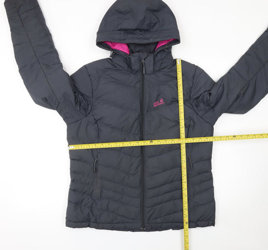 Jack Wolfskin Women’s Grey L Puffer Jacket Hooded Down Outdoor Coat