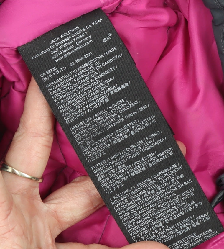 Jack Wolfskin Women’s Grey L Puffer Jacket Hooded Down Outdoor Coat