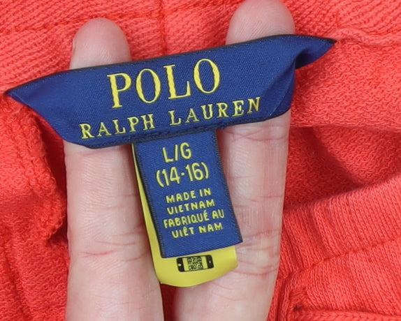 Ralph Lauren Boys Red Cotton Sweat Shorts Size 14-16 Years Drawstring Waist
