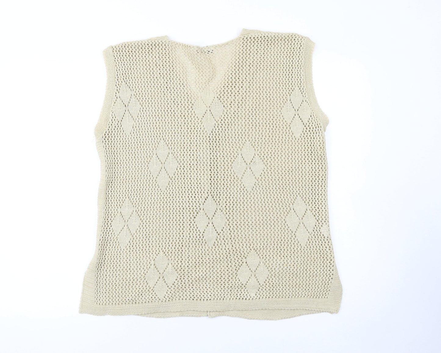 Pulse Women Beige Open-Knit Argyle Sleeveless Cardigan Vest S