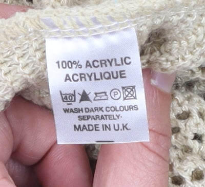 Pulse Women Beige Open-Knit Argyle Sleeveless Cardigan Vest S