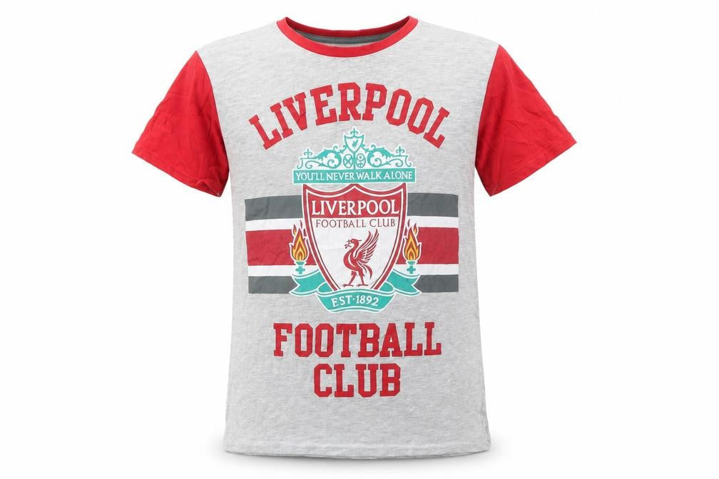 Front view of Liverpool FC boys’ grey red short sleeve t-shirt 10-11 years football fan top