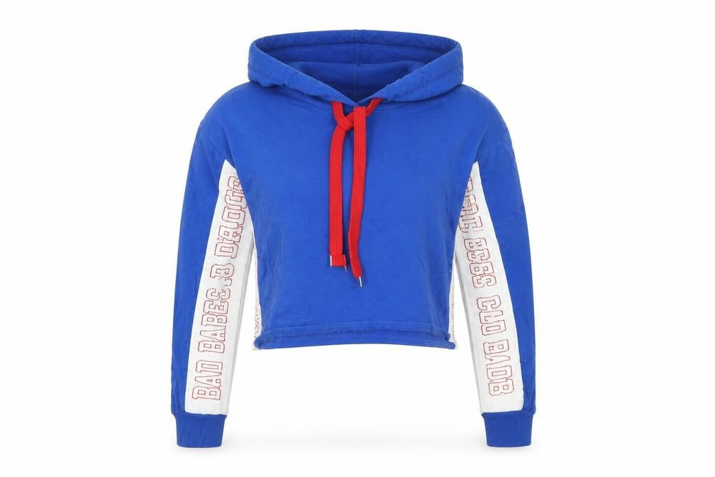 Select Women's Blue Cropped Pullover Hoodie UK 8 Bad Babes Print