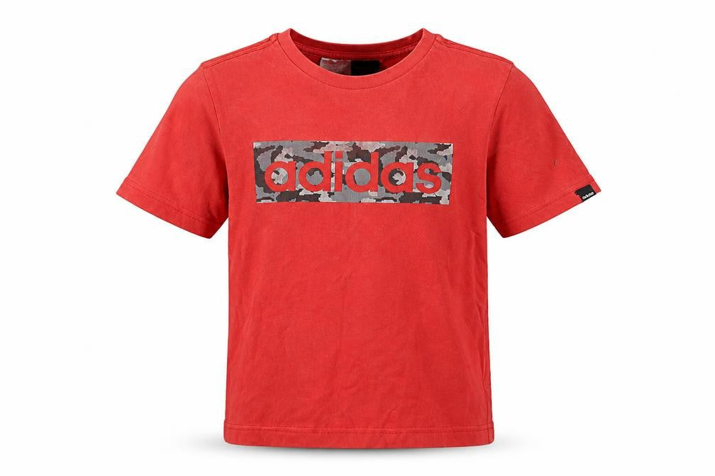 Front view of Adidas boys’ red camouflage logo t-shirt 11-12 years short sleeve cotton
