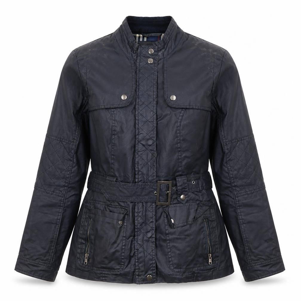 Duchamp Womens Blue Belted Biker Jacket Size 14