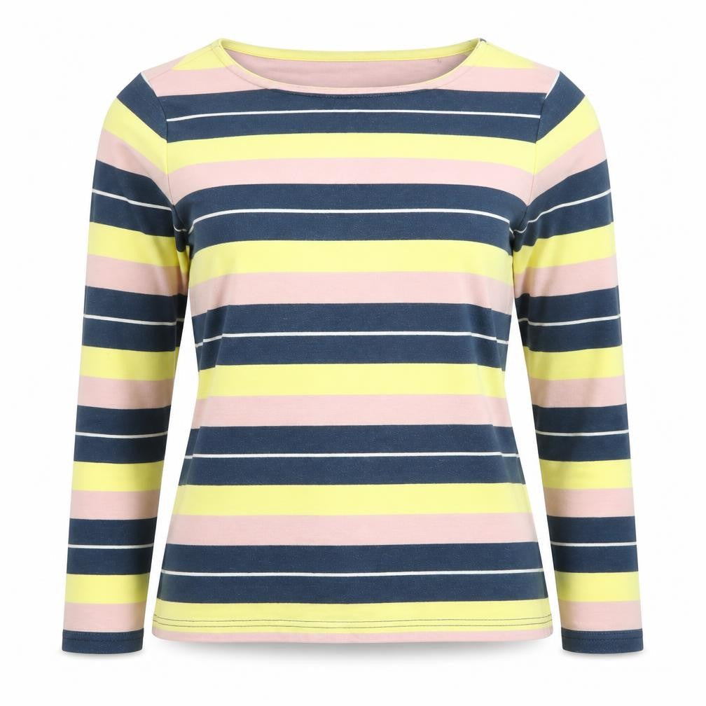 Front view of Crew Clothing Women’s Multicoloured Striped Long Sleeve Cotton T-Shirt, size UK 10