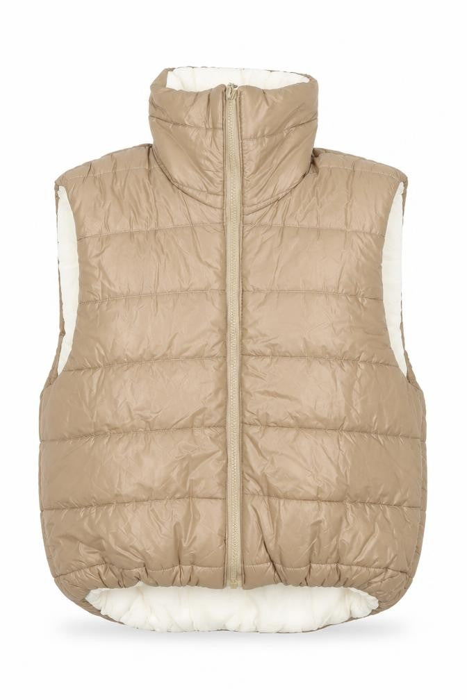 Asaw It First Womens Beige Size 10 Puffer Waistcoat