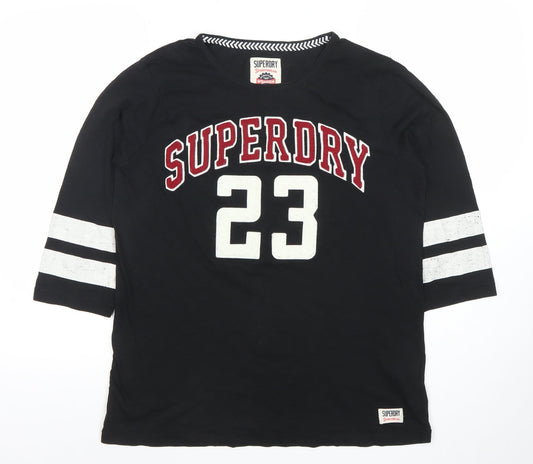 Superdry Women’s Black Cotton Varsity 3/4 Sleeve T-Shirt M