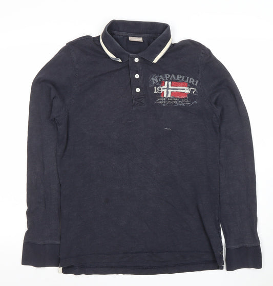 Napapijri Men's Blue Long Sleeve Polo Shirt Size S Cotton