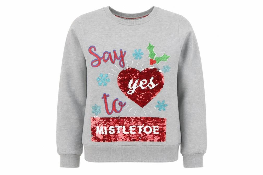 Papaya Womens Grey Sequin Christmas Pullover Sweatshirt Size 14