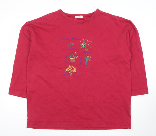 Casualwear Women Red Embroidered Cotton Pullover Sweatshirt Size 20
