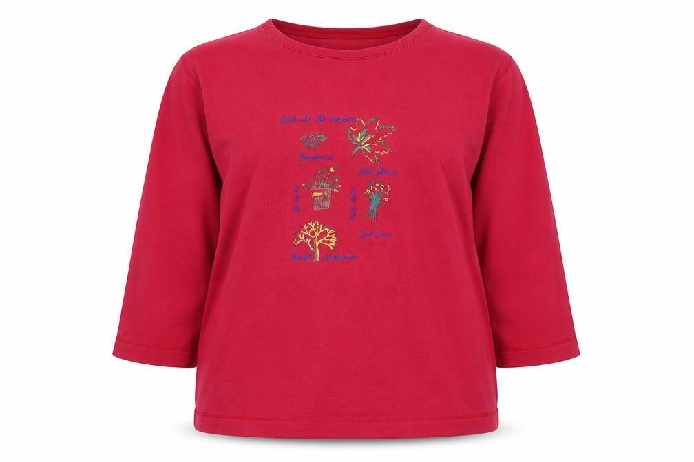 Casualwear Women Red Embroidered Cotton Pullover Sweatshirt Size 20