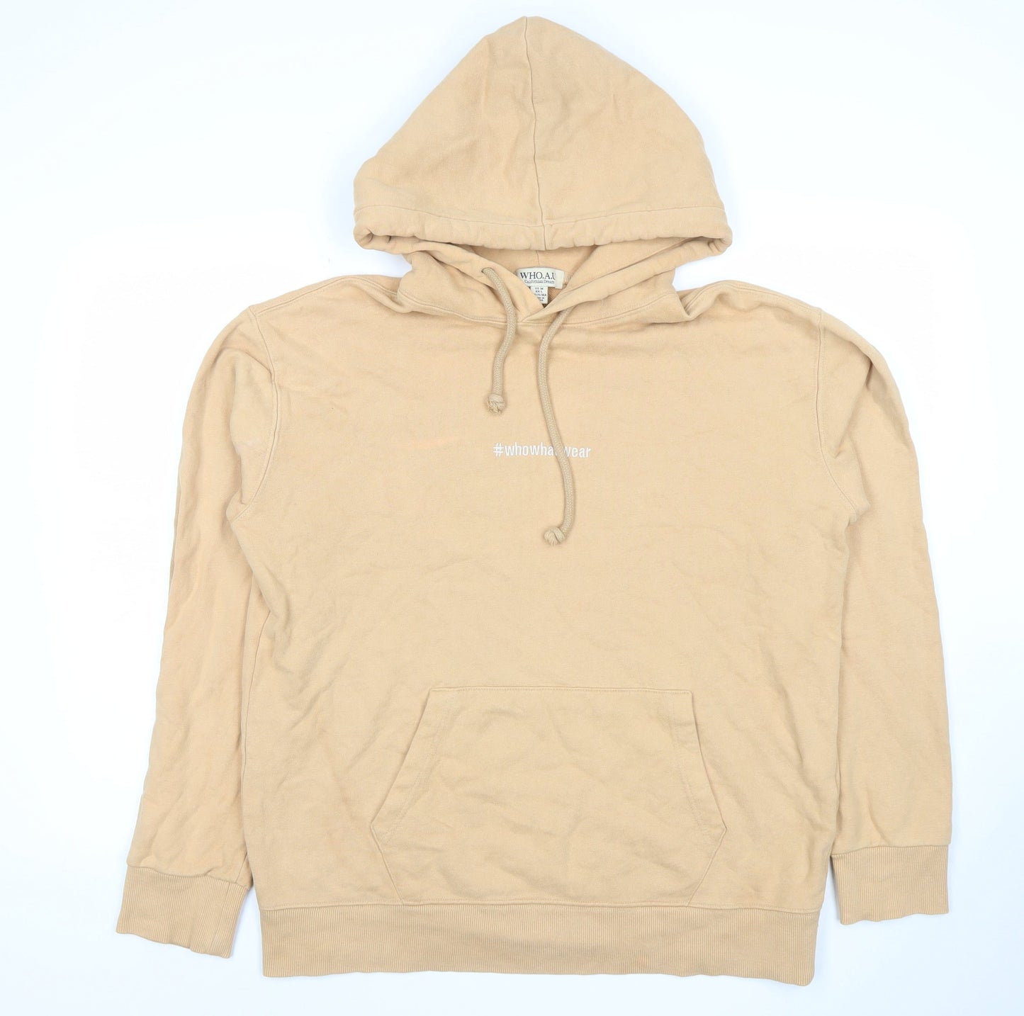 WHO.A.U Women's Beige Pullover Hoodie Medium Californian Dream Style