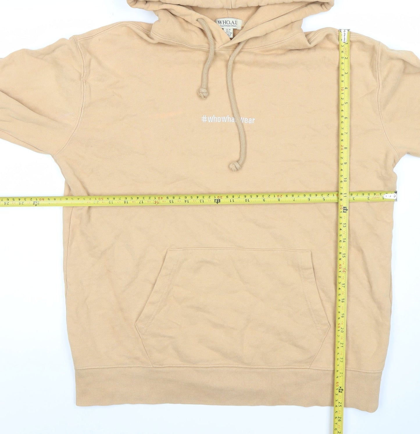 WHO.A.U Women's Beige Pullover Hoodie Medium Californian Dream Style