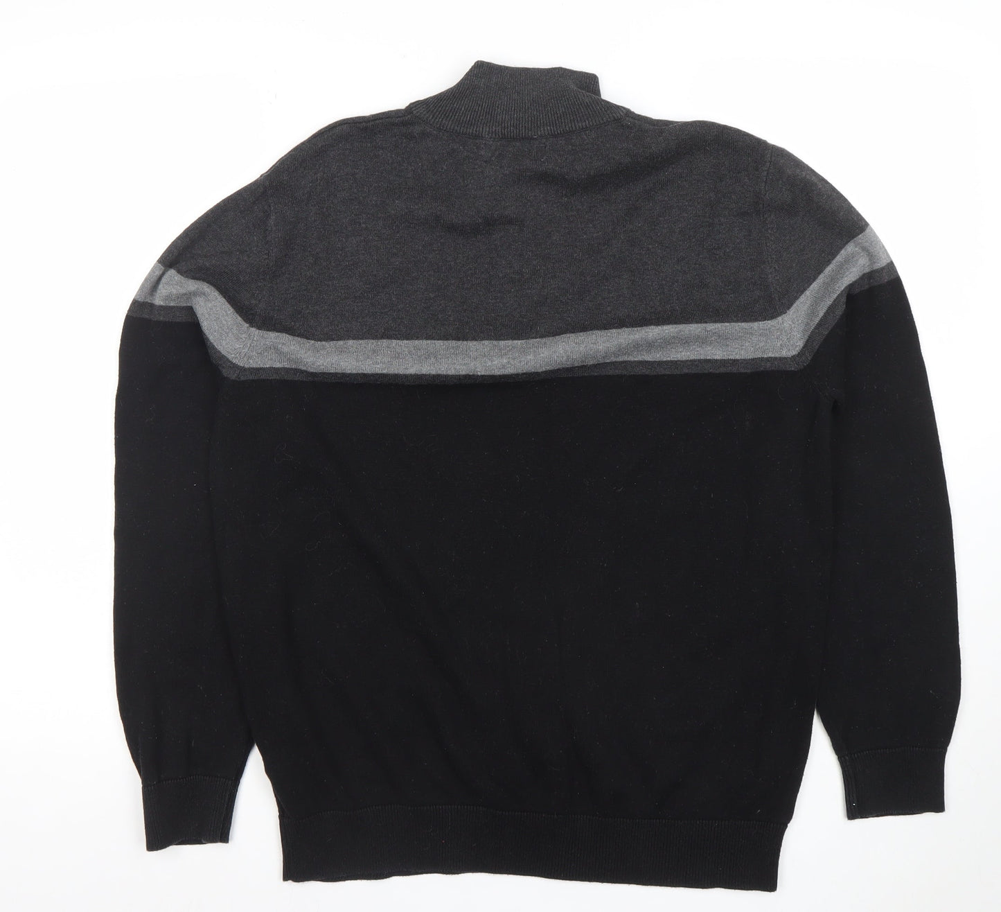 TU Mens Black Grey 1/4 Zip High Neck Cotton Jumper M