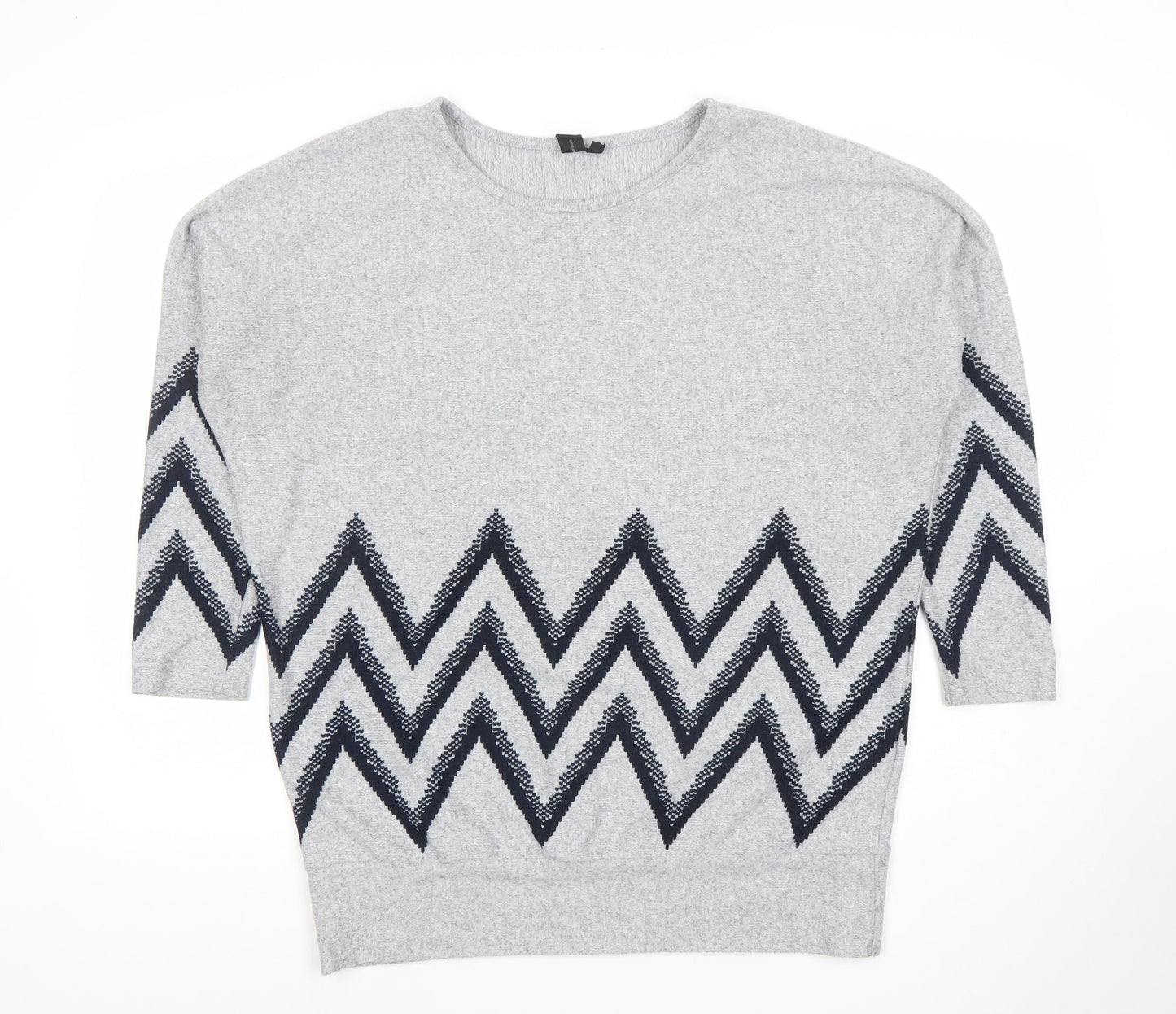 Izabel London Women Grey Zigzag Tunic Top Size 10 Short Sleeve Knit