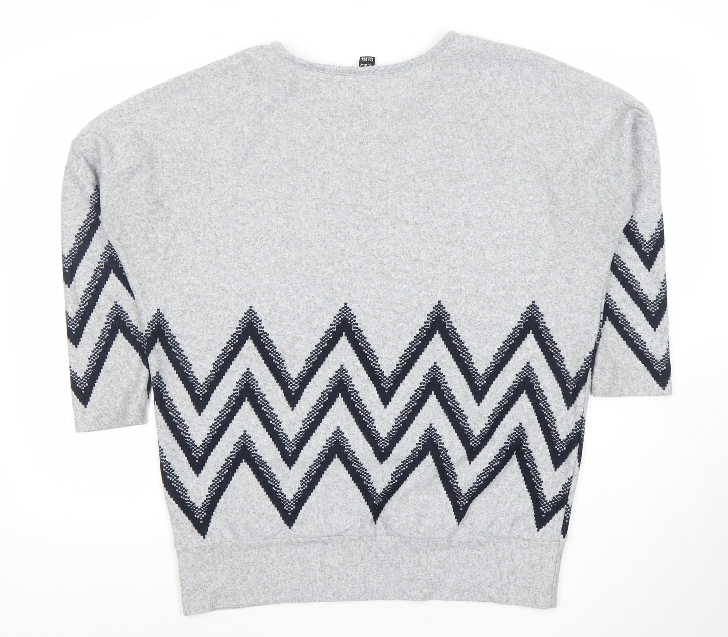 Izabel London Women Grey Zigzag Tunic Top Size 10 Short Sleeve Knit