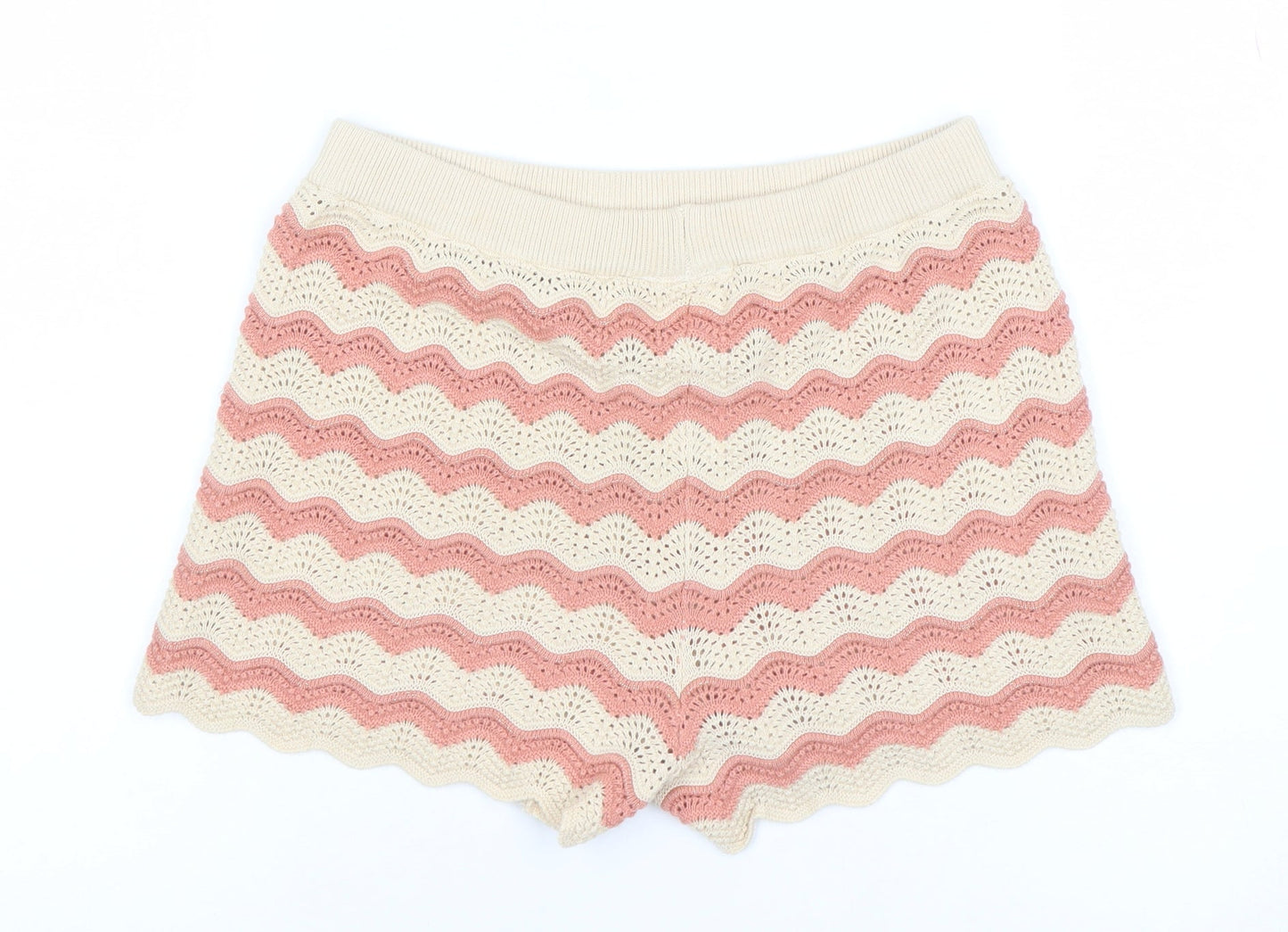 George Girls Pink & Beige Knit Striped Shorts 6-7 Years Cotton Blend