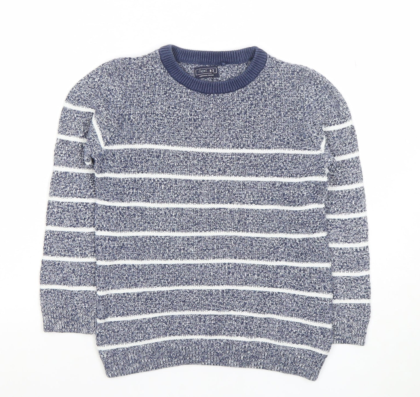 Next Boys Blue Striped Crew Neck Cotton Pullover Jumper 6 Years
