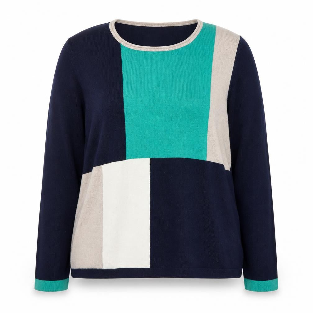 Viyella Women’s Multicoloured Geometric Merino Wool Scoop Neck Jumper XL Petites