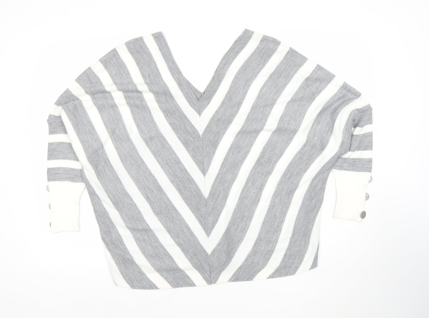 JO by Jenerique Women’s Grey White Striped V-Neck Pullover Jumper M