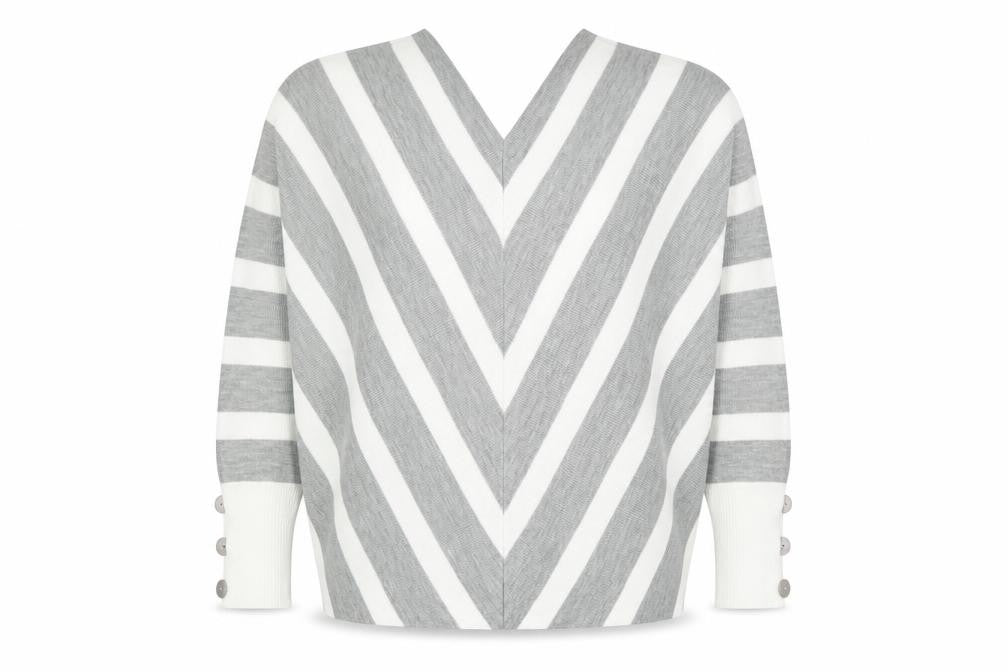 JO by Jenerique Women’s Grey White Striped V-Neck Pullover Jumper M